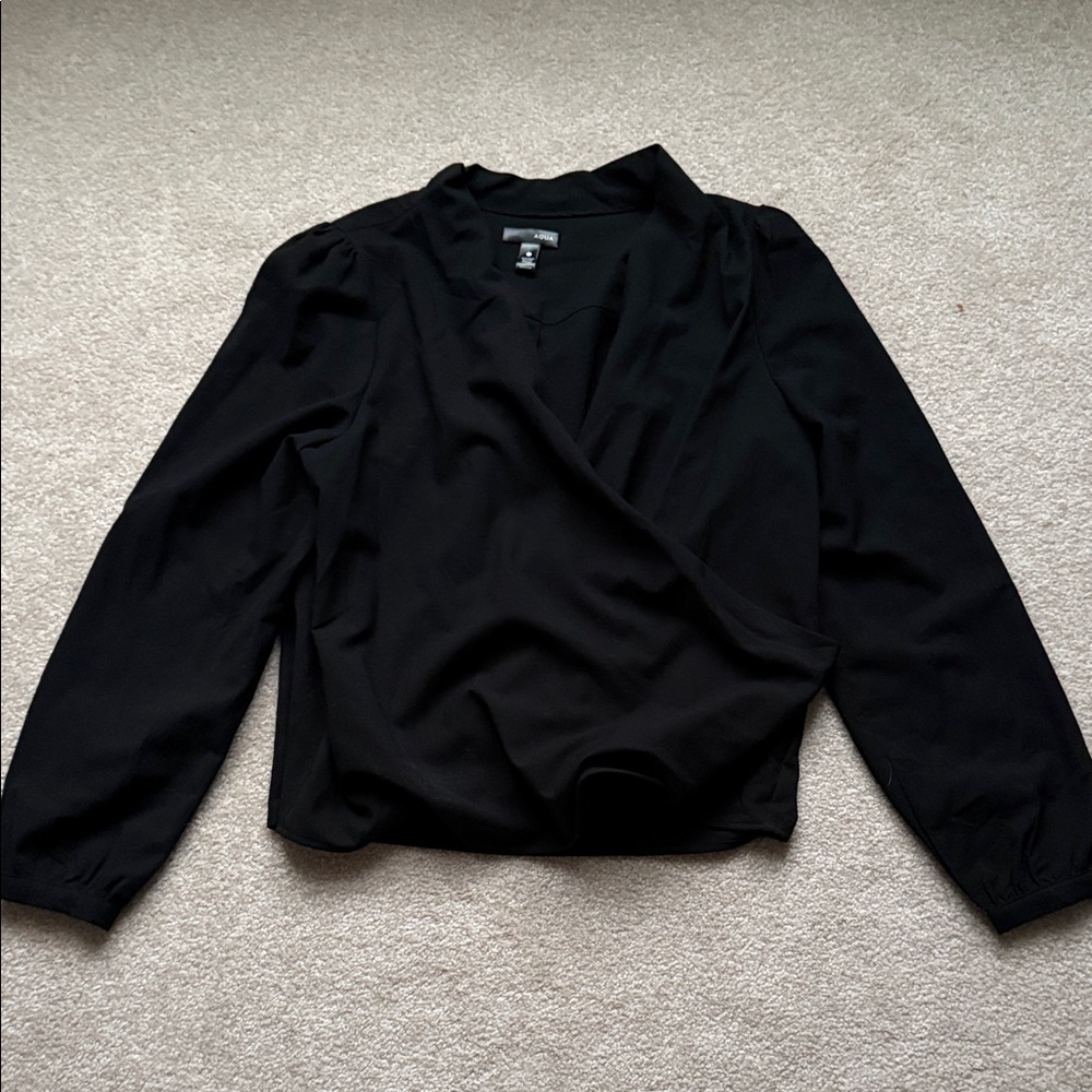 Aqua Black Wrap Blouse